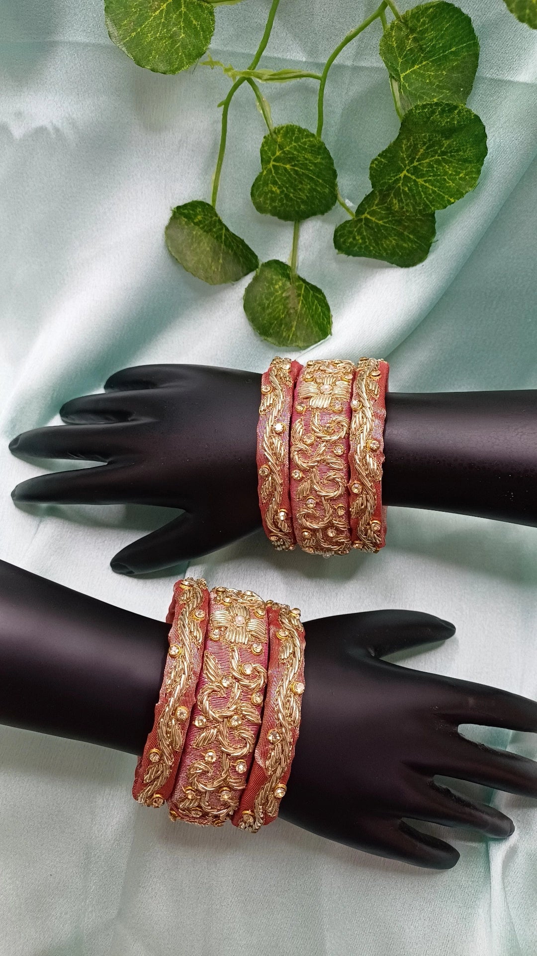 PINK CHAND ZARDOZI BANGLES SET
