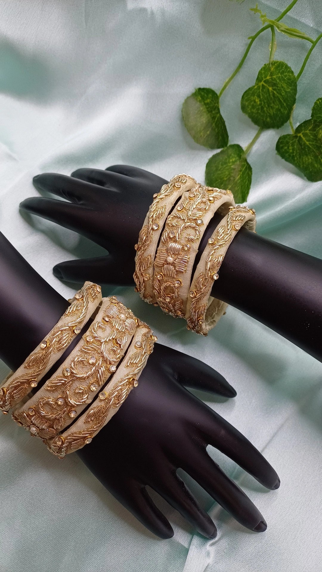 BEIGE CHAND ZARDOZI BANGLES SET