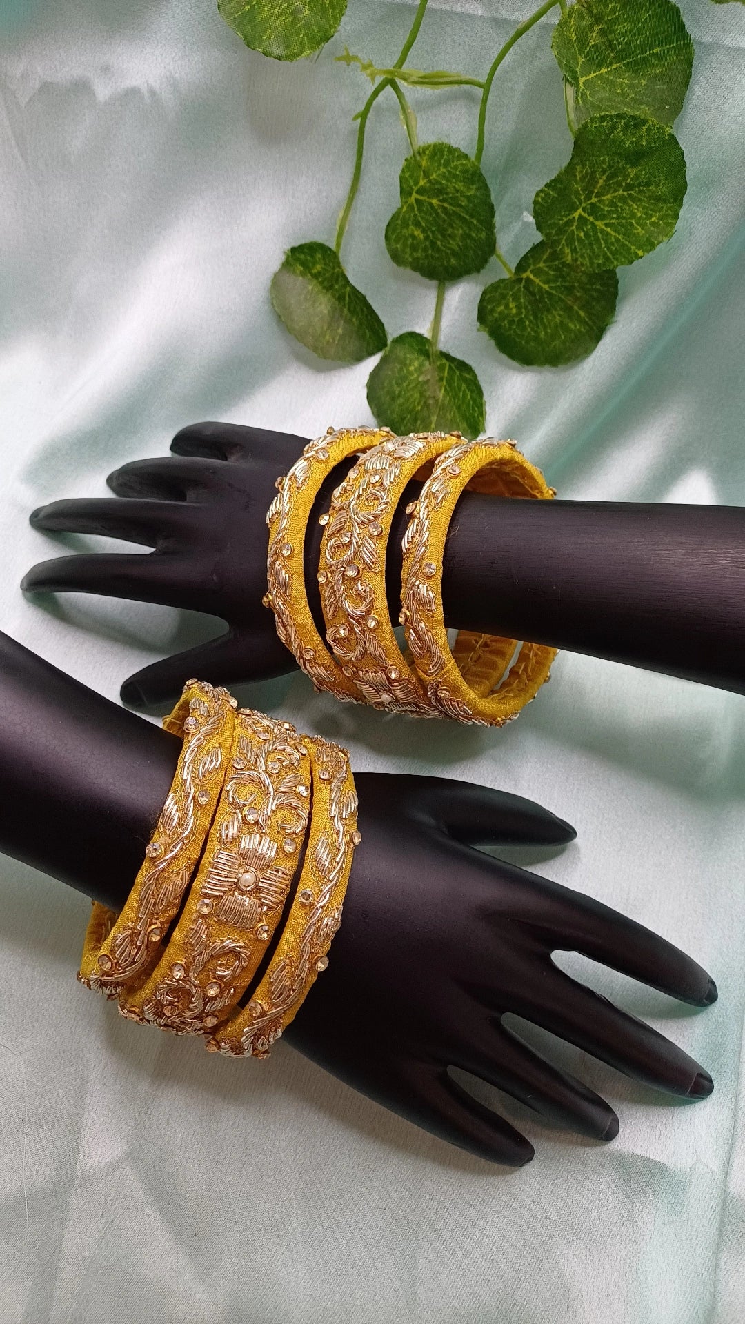 YELLOW CHAND ZARDOZI BANGLES SET
