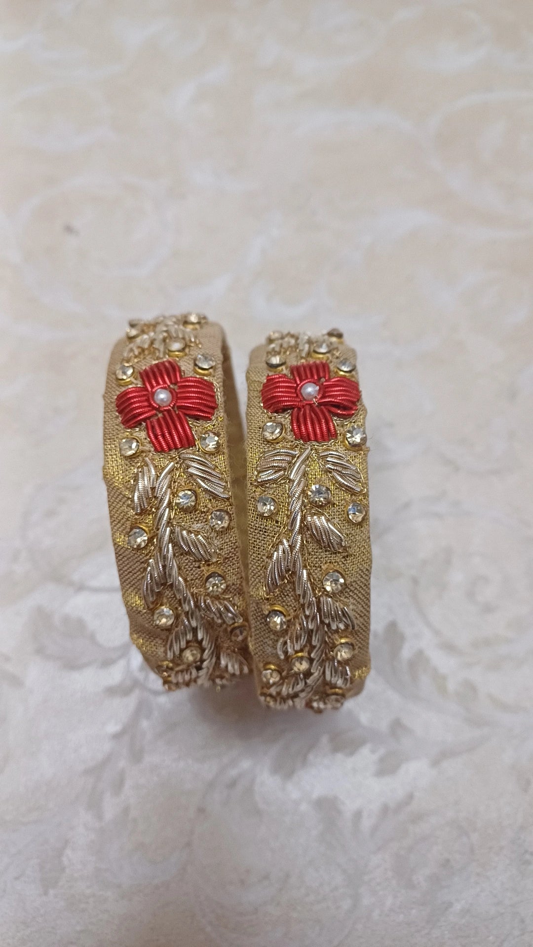 RED FLOWER ZARDOZI BANGLES