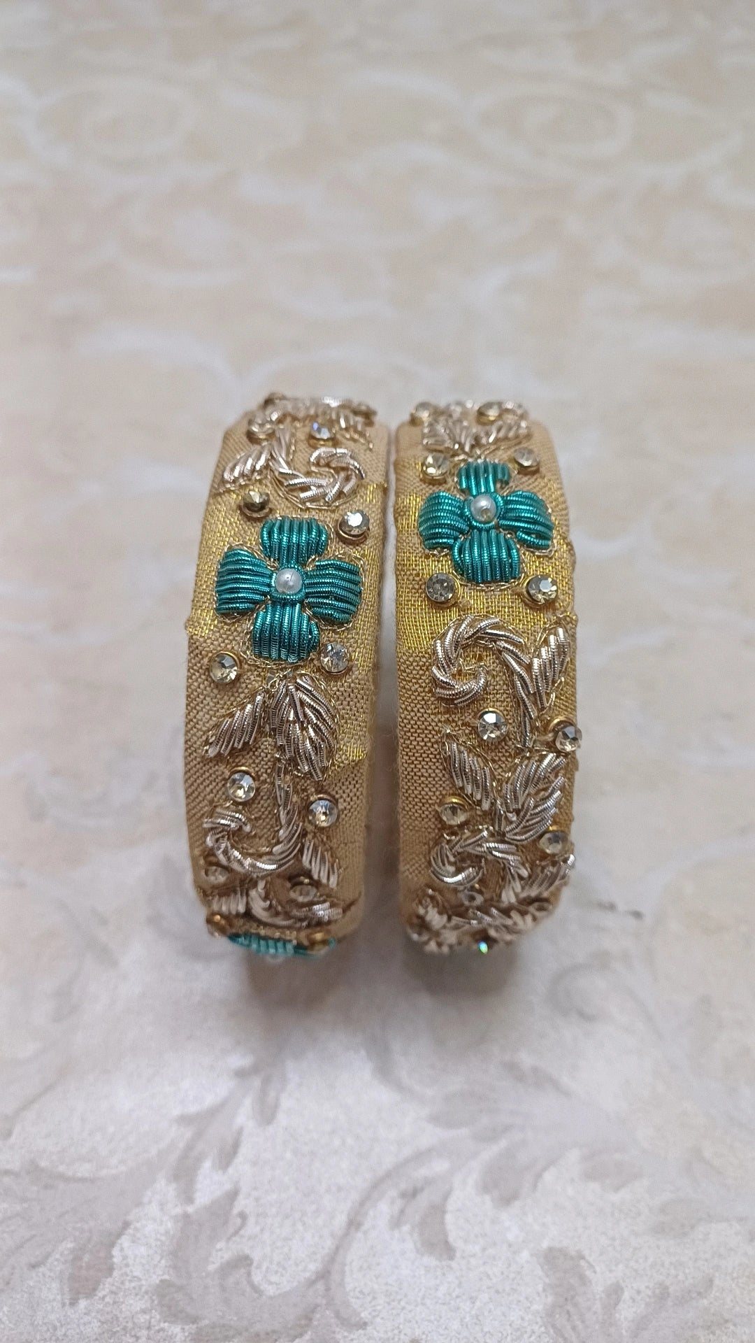 BLUE FLOWER ZARDOZI BANGLES