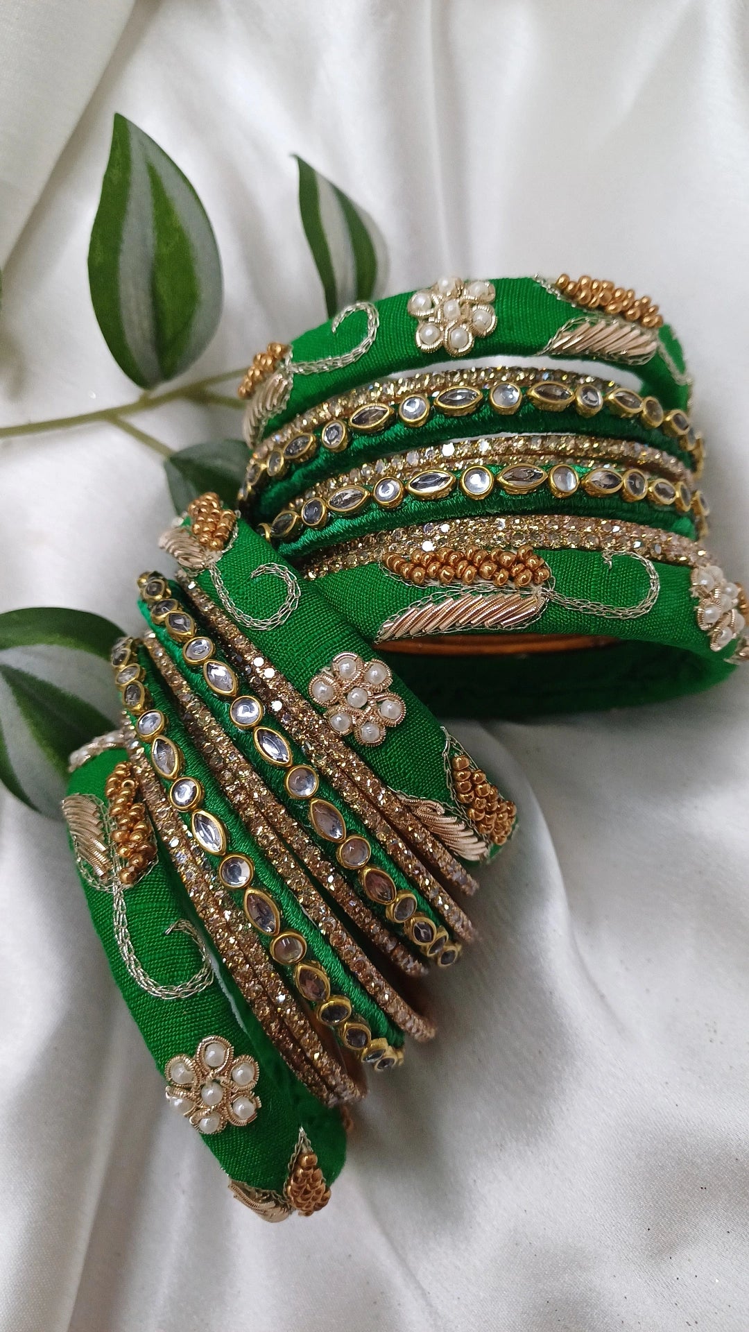 JASHN LEAF GREEN ZARDOZI BANGLES