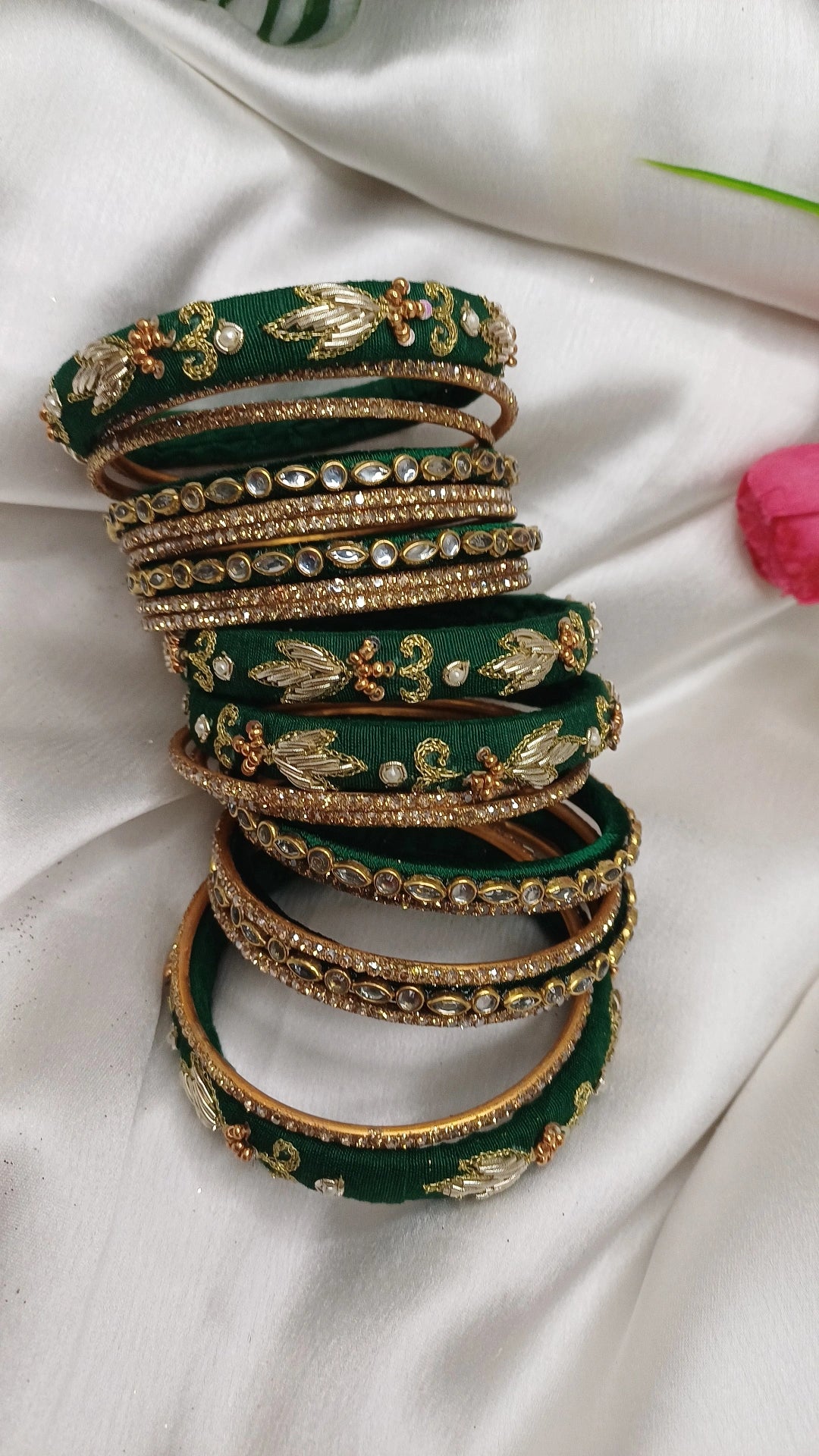 JASHN BOTTLE GREEN ZARDOZI BANGLES