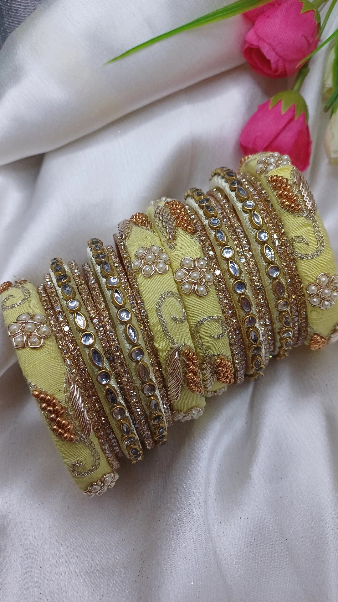 JASHN LIME YELLOW ZARDOZI BANGLES