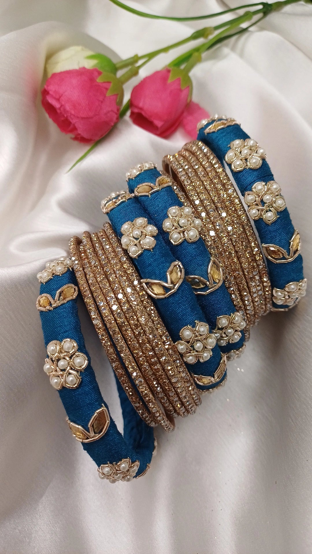 JASHN TEAL BLUE ZARDOZI BANGLES