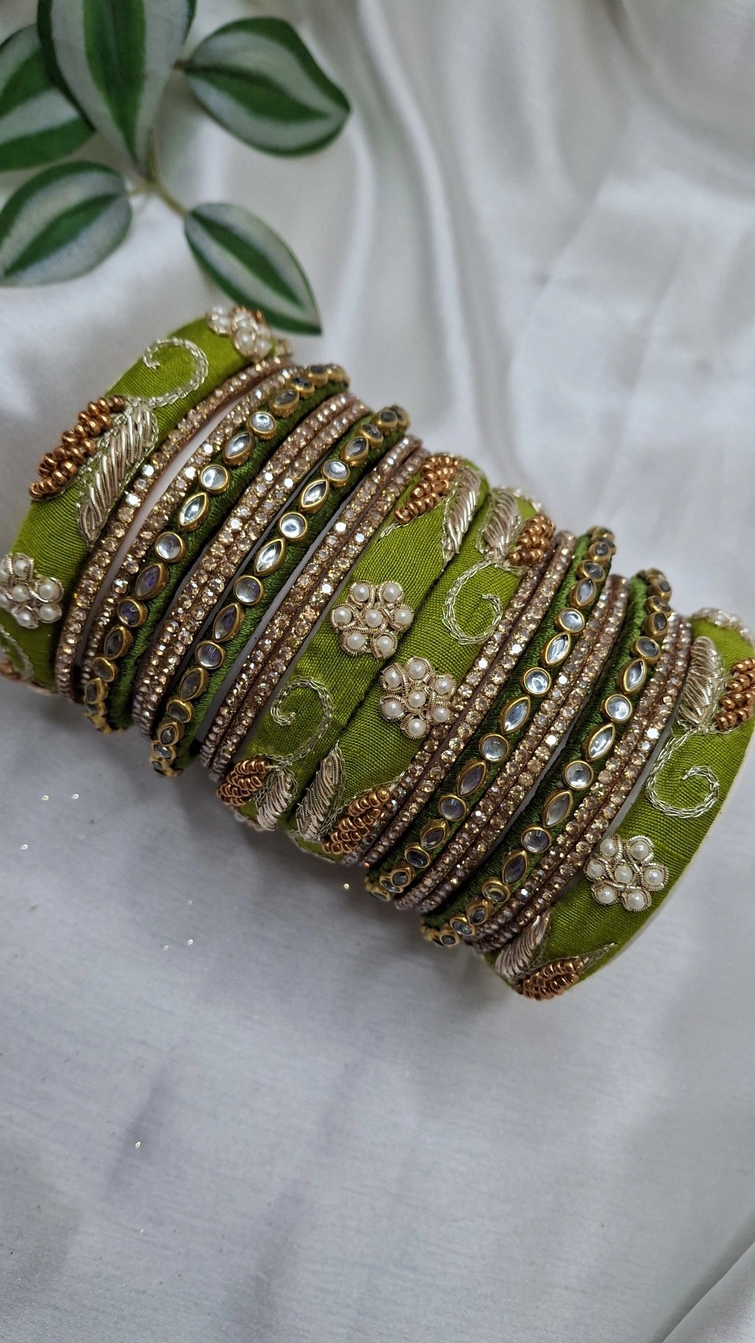 JASHN OLIVE GREEN ZARDOZI BANGLES