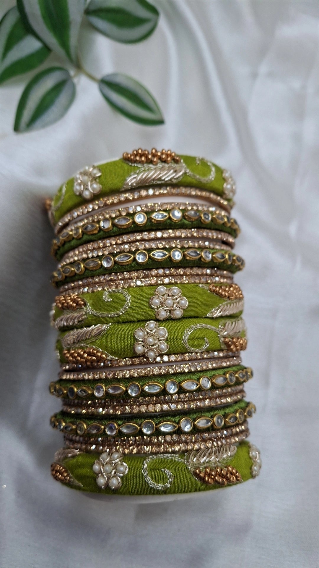 JASHN OLIVE GREEN ZARDOZI BANGLES