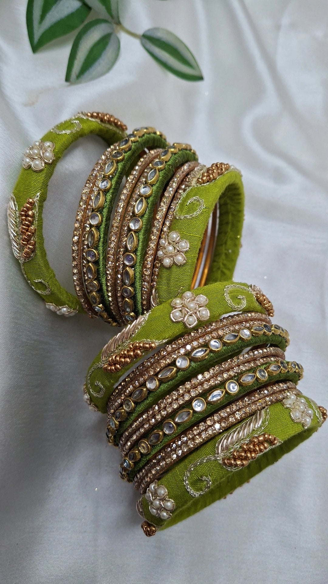 JASHN OLIVE GREEN ZARDOZI BANGLES