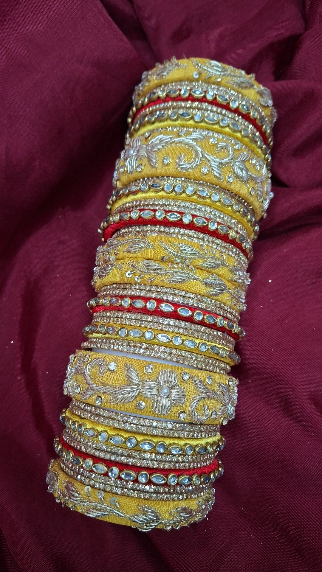 MAYUR YELLOW N RED ZARDOZI BANGLES