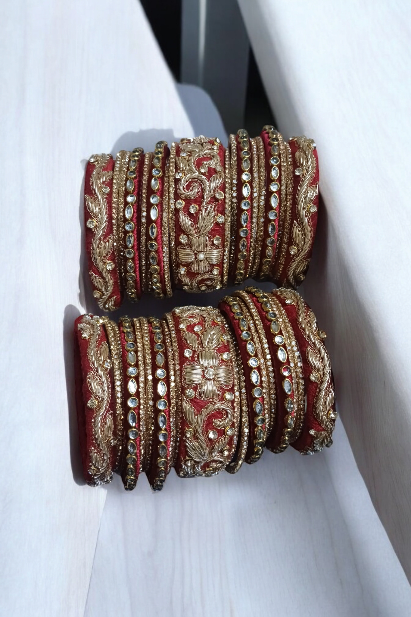MAYUR DARK RED ZARDOZI BANGLES