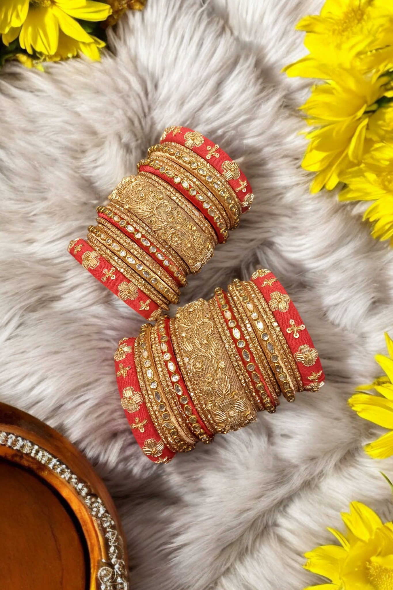 MAYUR RED N GOLDEN ZARDOZI BANGLES