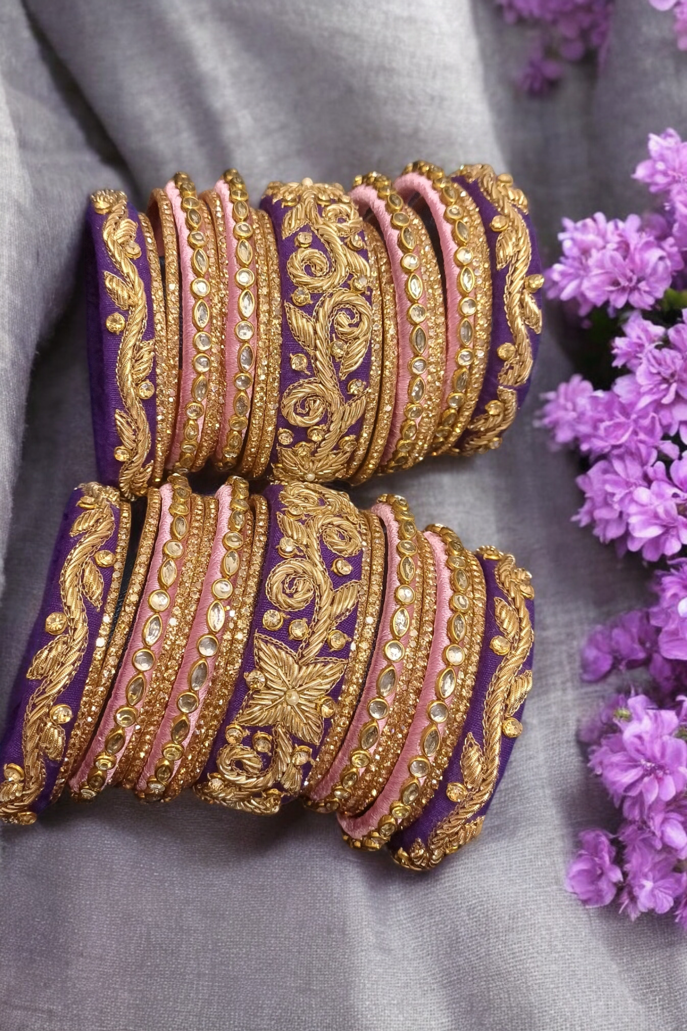 MAYUR VIOLET AND PINK ZARDOZI