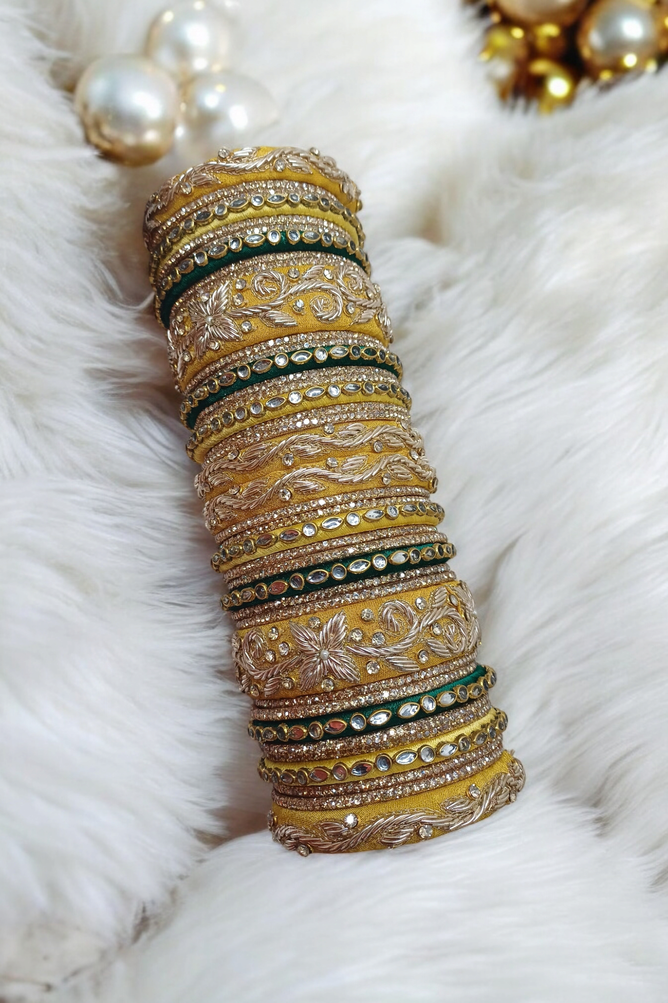 MAYUR YELLOW BRIDAL ZARDOZI BANGLES