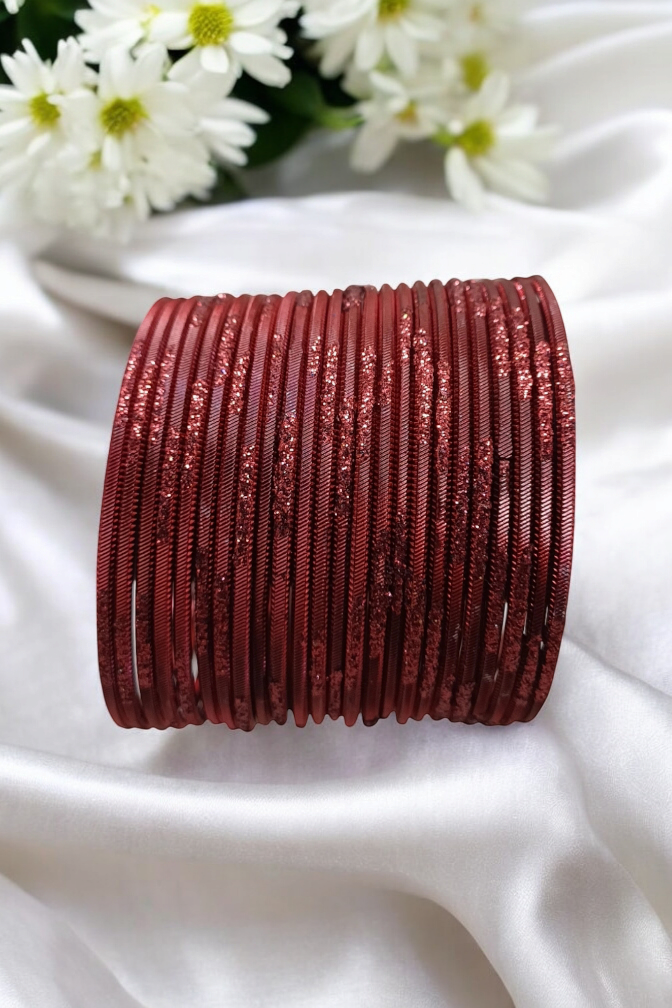 MAROON SET OF 12 METAL BANGLES