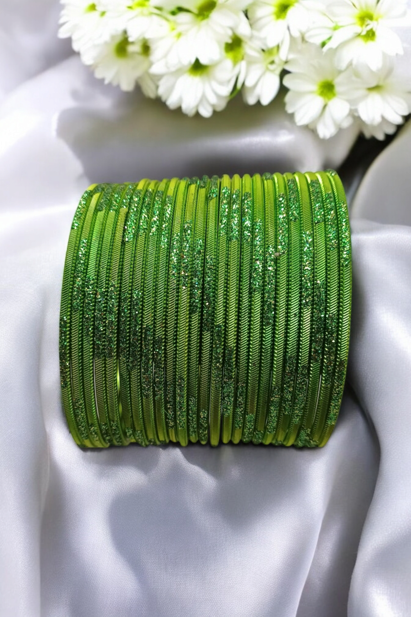 LIGHT GREEN SET OF 24 METAL BANGLES