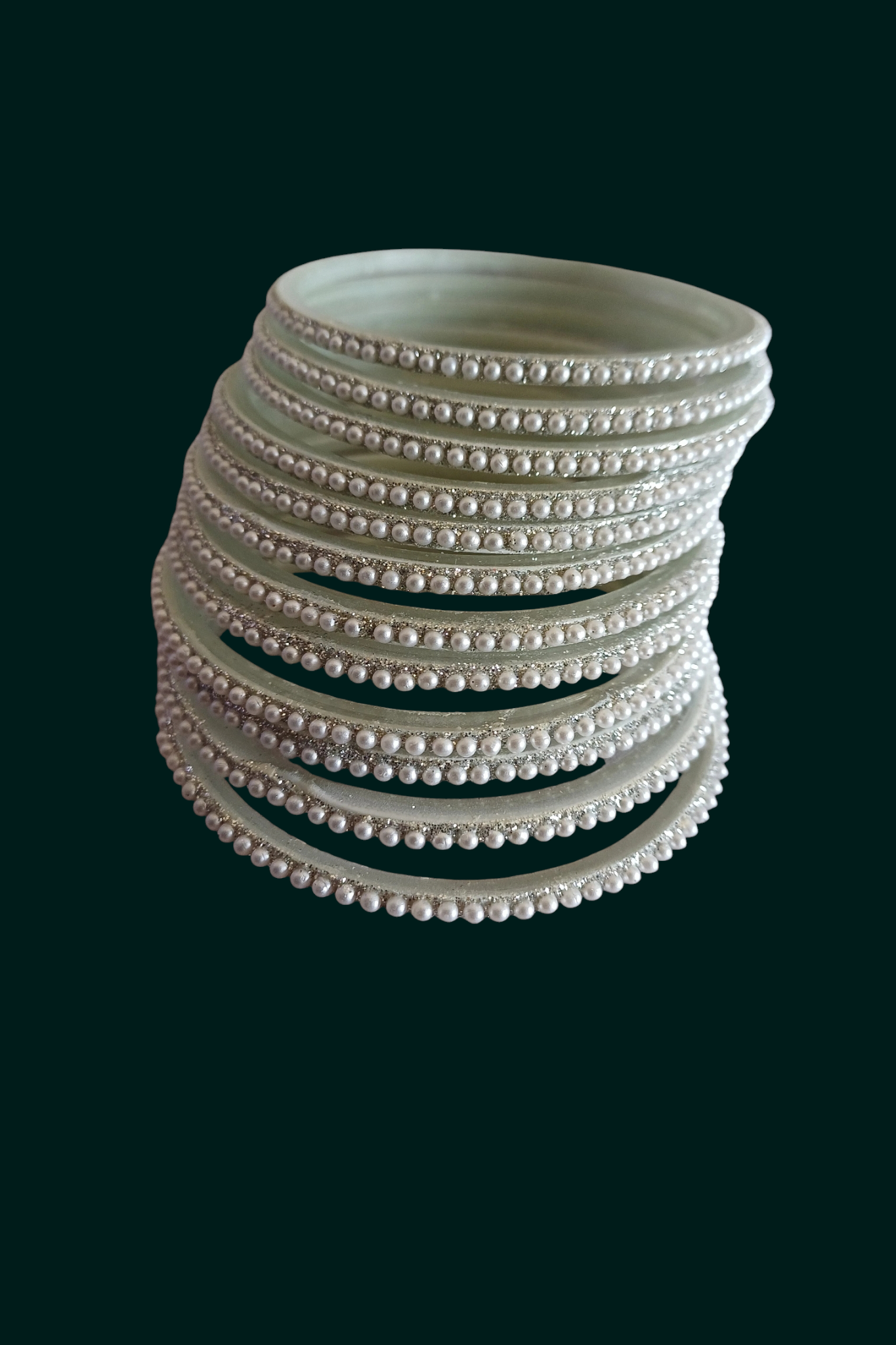 SILVER PEARL GLASS BANGLES SET OF 12