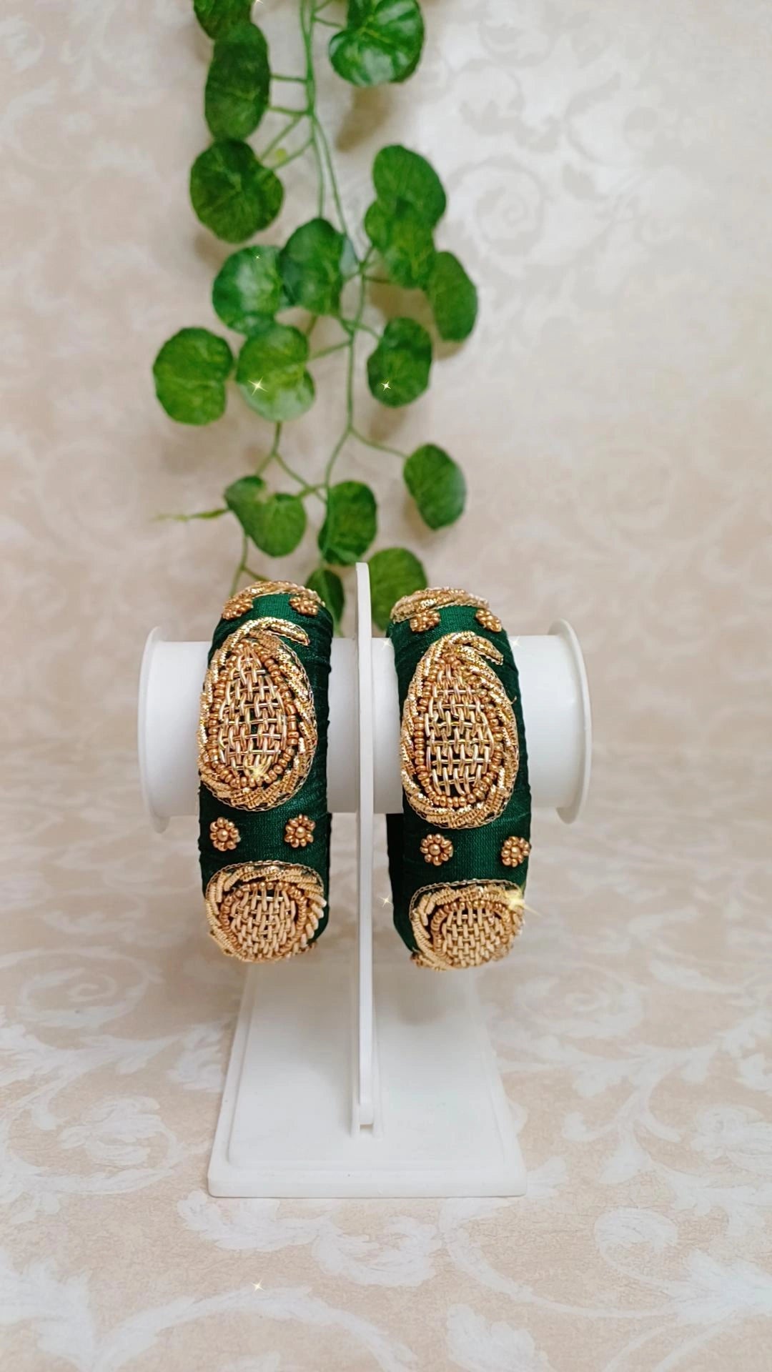 DARK GREEN ZARDOZI BANGLES