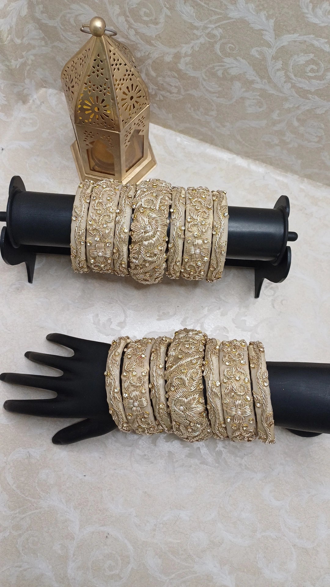 BEIGE DULHAN ZARDOZI BANGLES SET