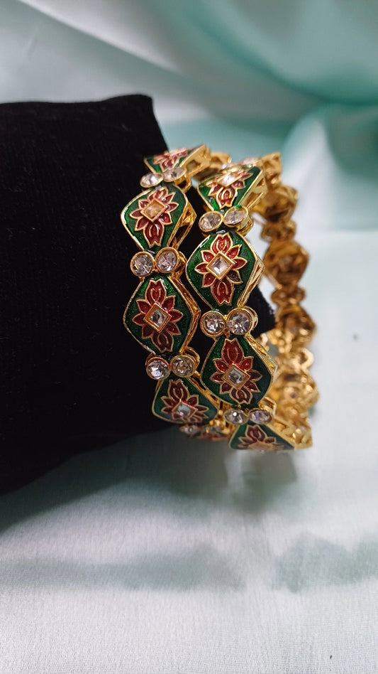 DARK GREEN MEENAKARI BANGLES