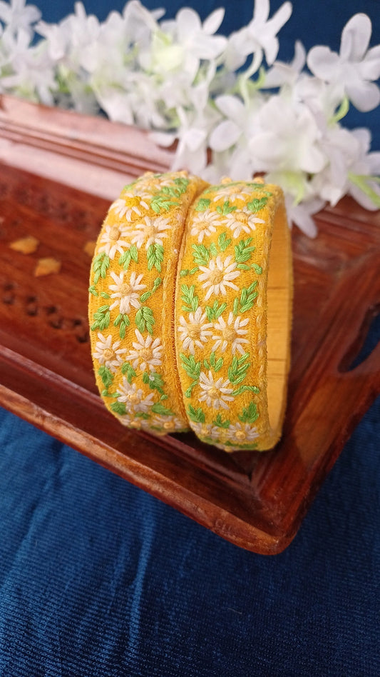 YELLOW CHIKANKARI BANGLES