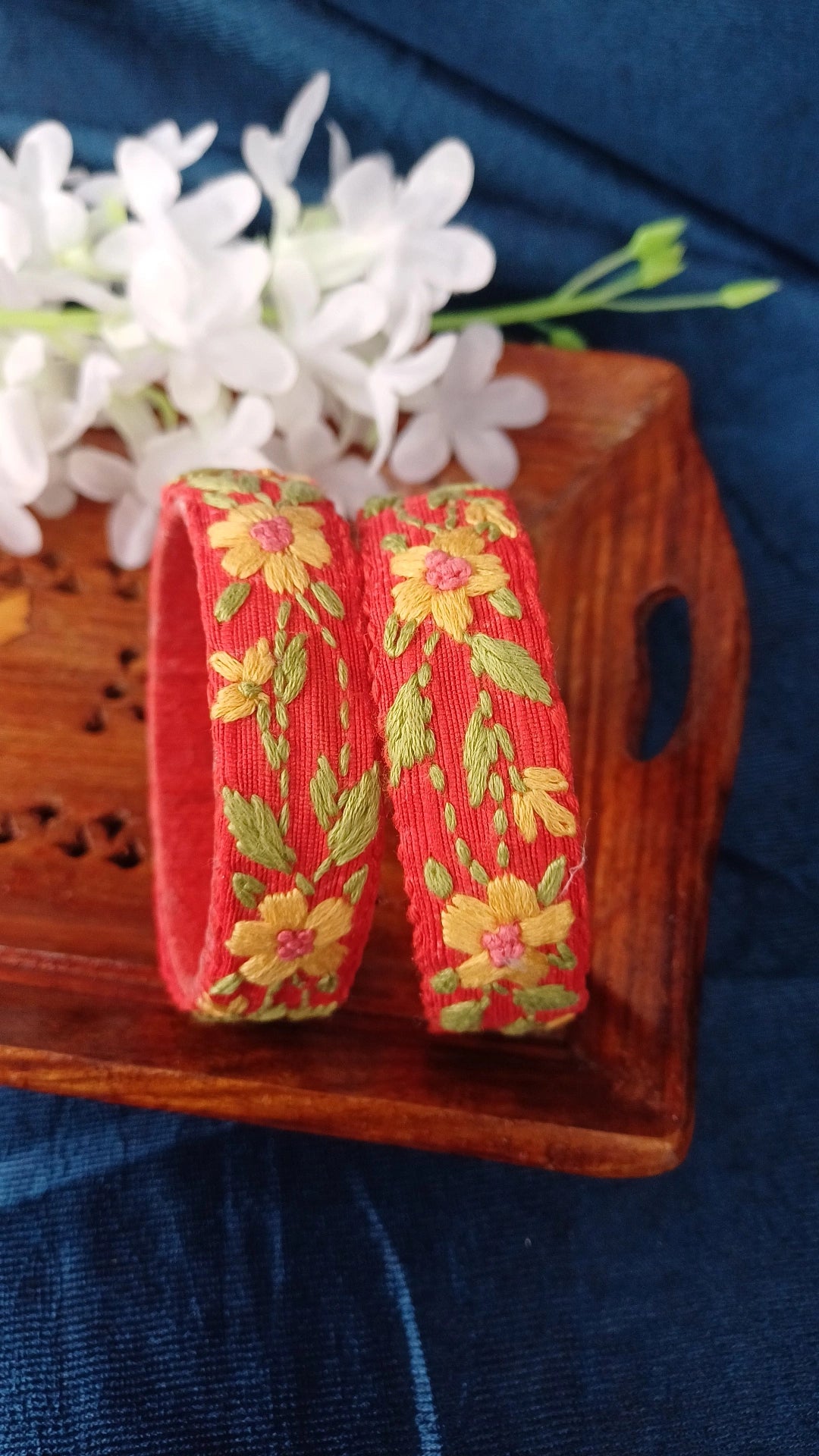 RED CHIKANKARI BANGLES