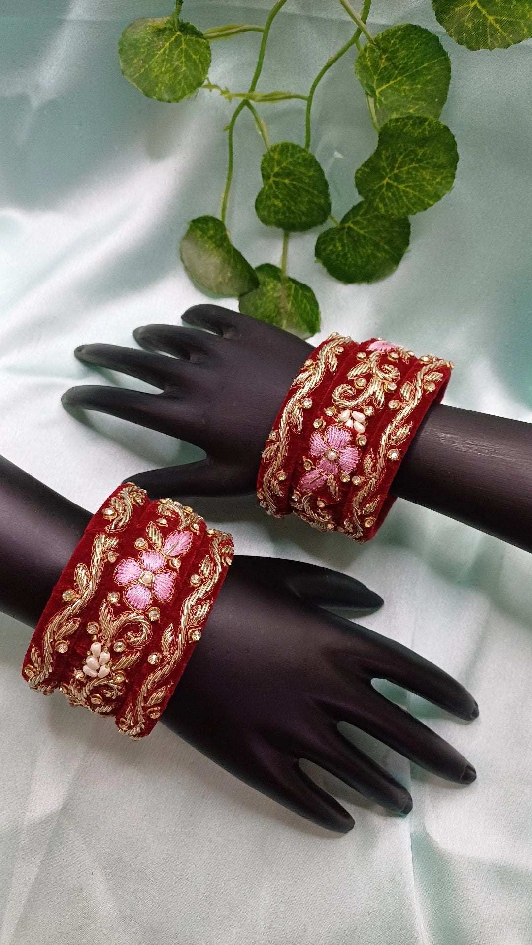 MAROON RUHI ZARDOZI BANGLES