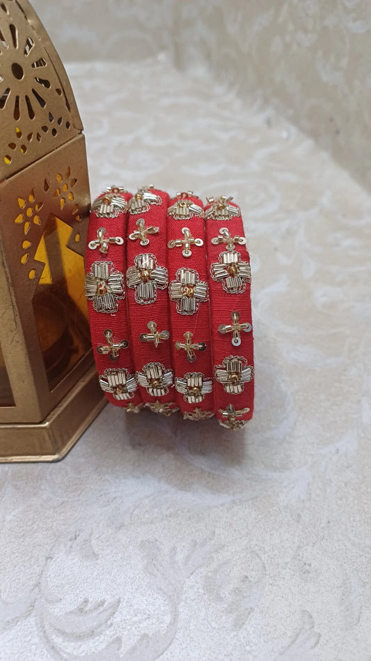 FLORAL RED ZARDOZI BANGLES