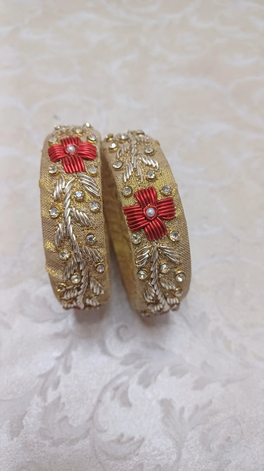 RED FLOWER ZARDOZI BANGLES