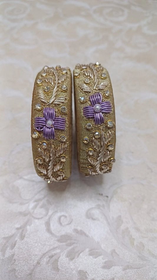 PURPLE FLOWER ZARDOZI BANGLES