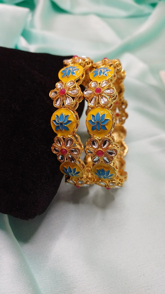YELLOW MEENAKARI BANGLES