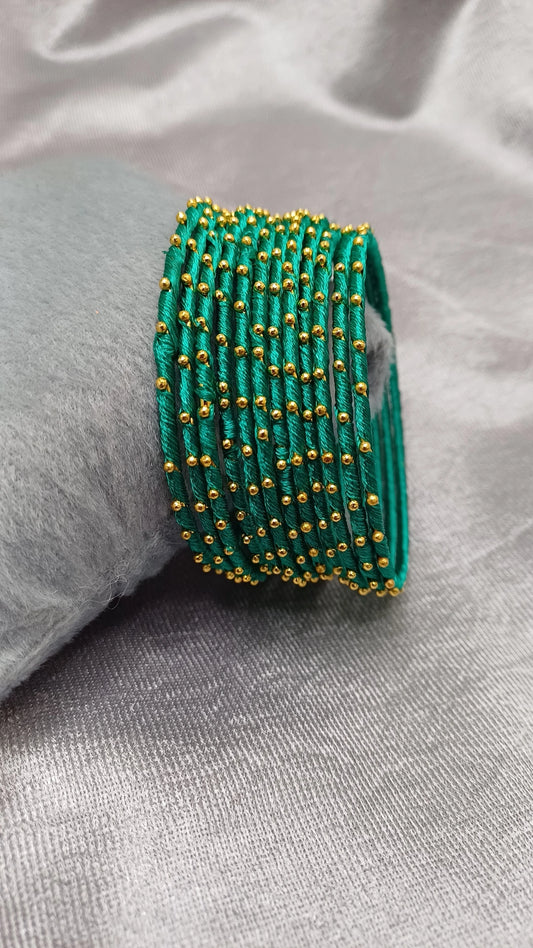 LIGHT GREEN SILK THREAD SET OF 12 BANGLES