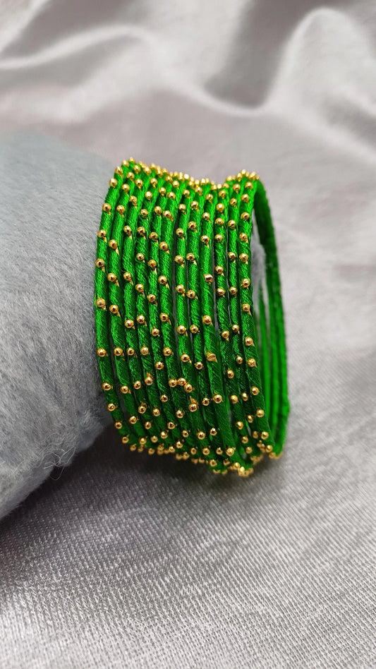 LIGHT GREEN SILK THREAD SET OF 12  BANGLES