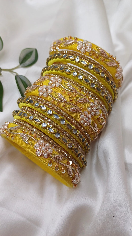 JASHAN YELLOW ZARI ZARDOZI BANGLES