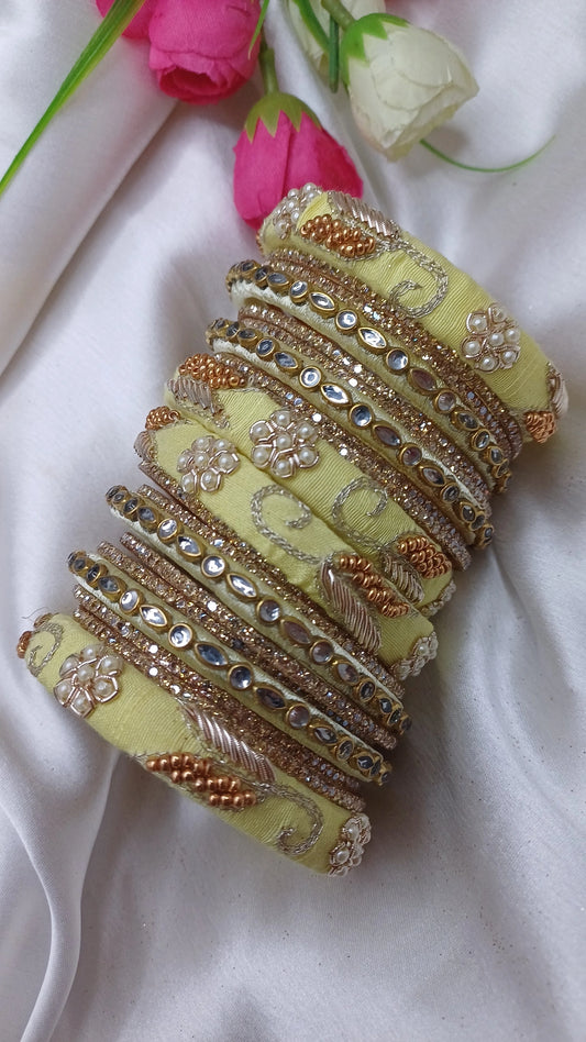 JASHN  LIME YELLOW ZARDOZI BANGLES