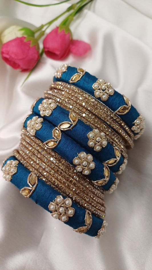 JASHN TEAL BLUE ZARDOZI BANGLES