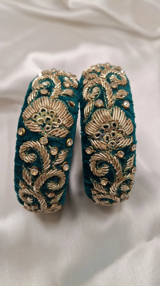 TEAL ZARDOZI BANGLES