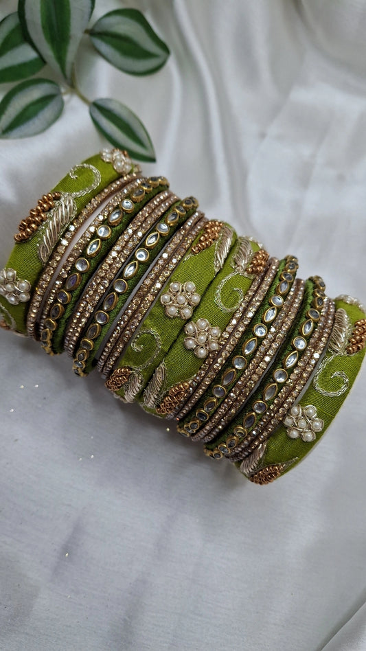 JASHN OLIVE GREEN ZARDOZI BANGLES