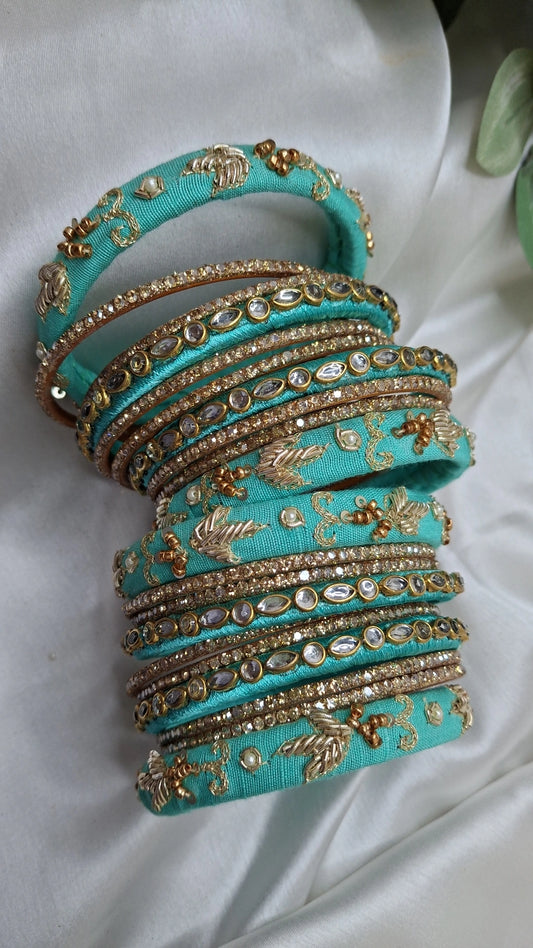 JASHN AQUA BLUE ZARDOZI BANGLES