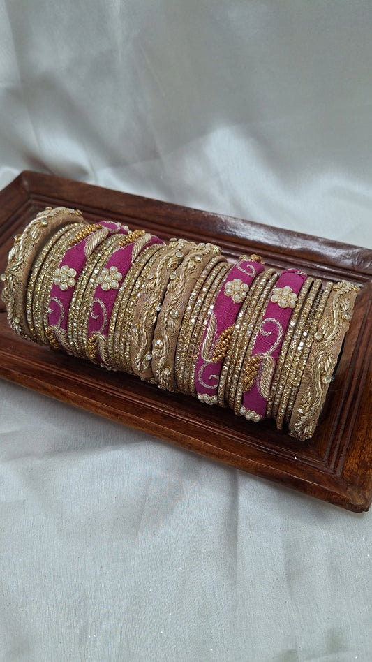 MAYUR FUCHSIA PINK ZARDOZI BANGLES