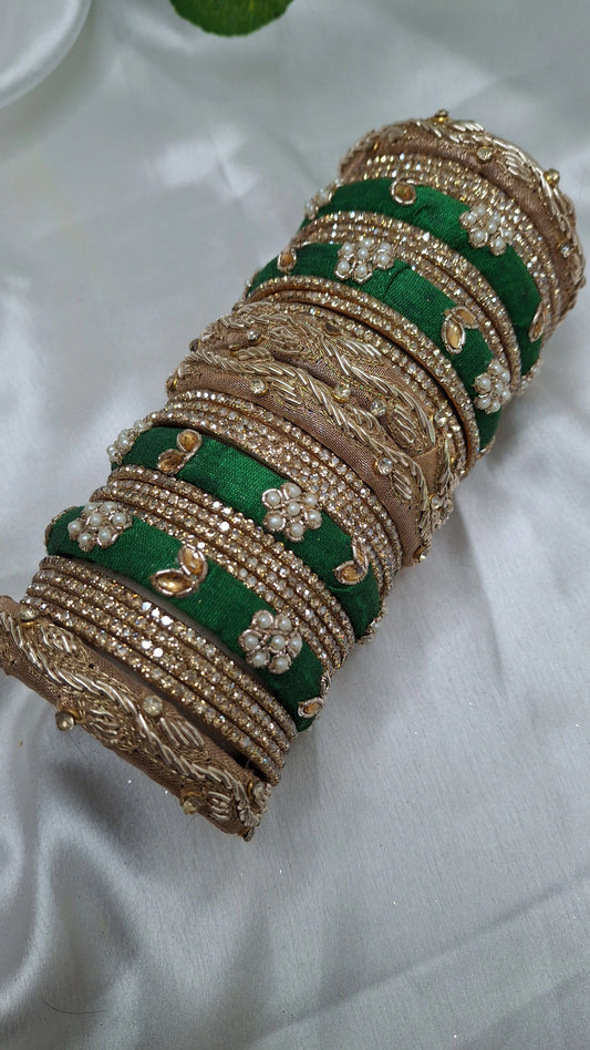 MAYUR GREEN ZARDOZI BANGLES