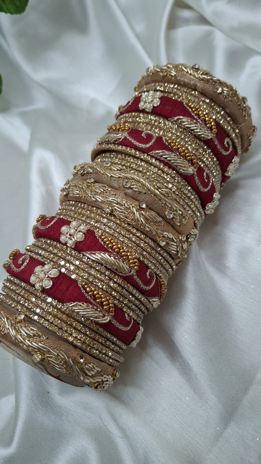 MAYUR MAROONGOLD ZARDOZI BANGLES