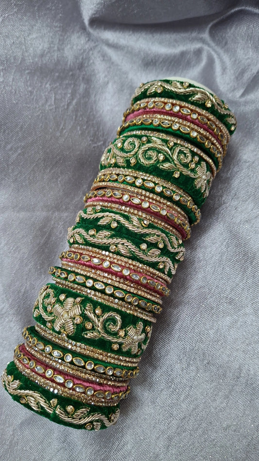 MAYUR GREEN ZARDOZI BANGLES