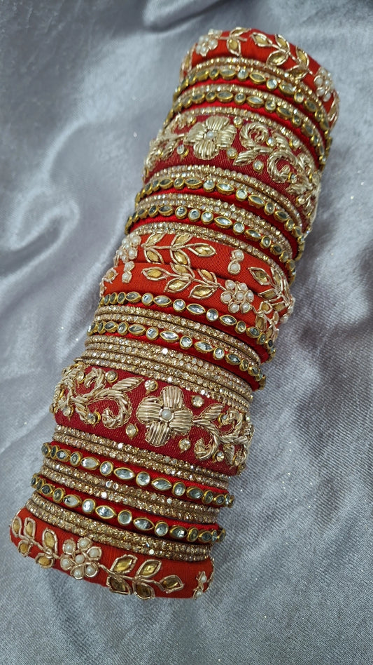 MAYUR ORANGE RED ZARDOZI BANGLES