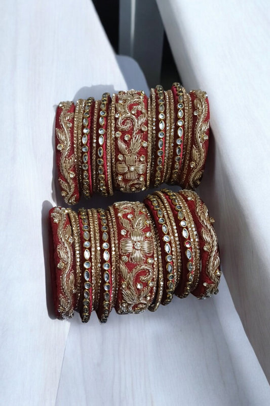 MAYUR DARK RED ZARDOZI  BANGLES
