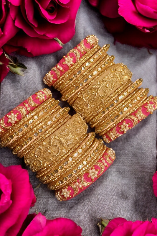 MAYUR GOLDEN AND RANIPINK ZARDOZI BANGLES